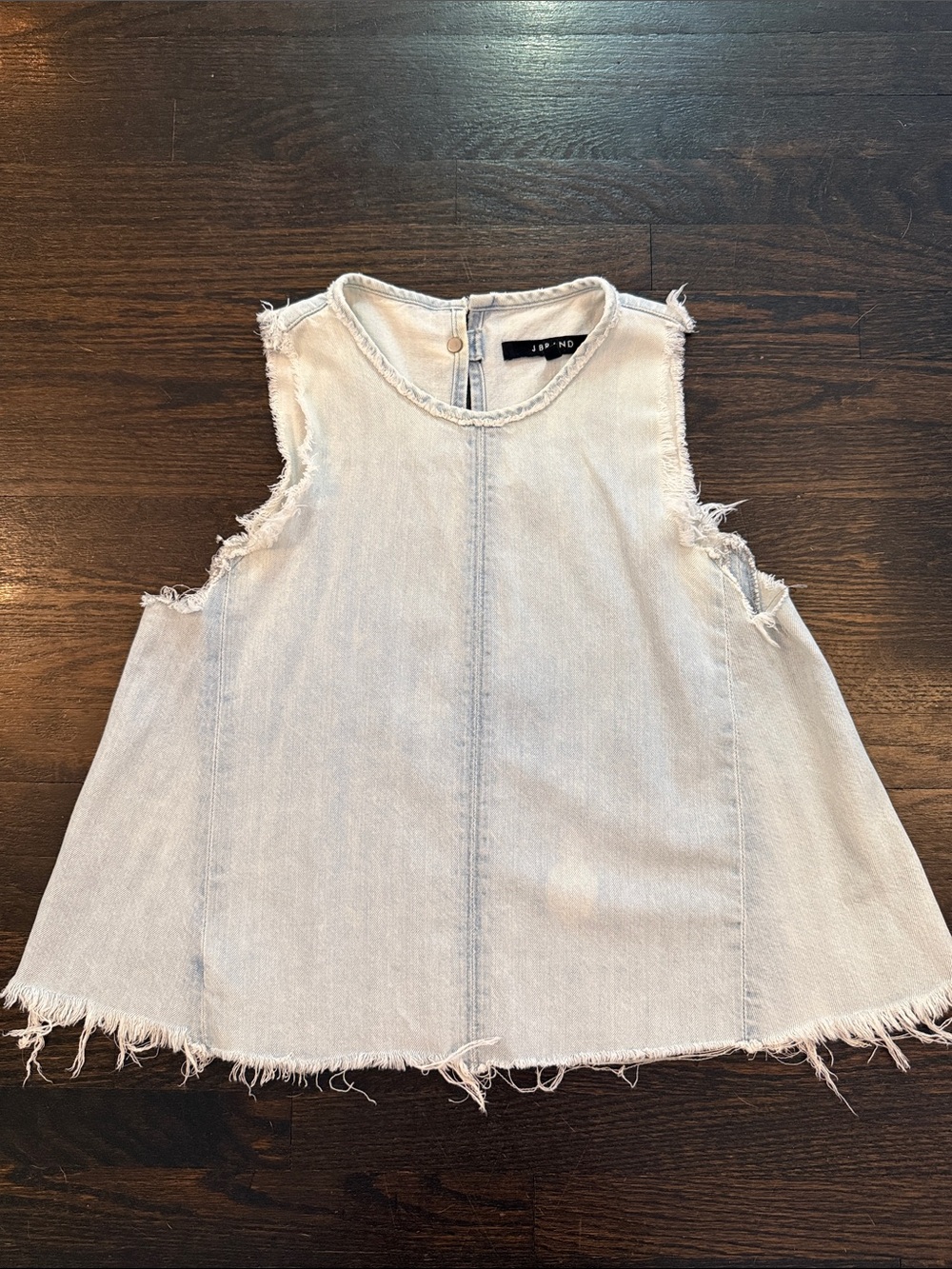 J Brand Light Blue Frayed Denim Sleeveless Top